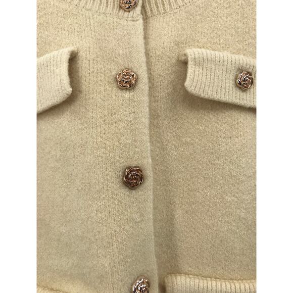 Rihoas Yellow Round Neck Knit Cardigan Sweater Gold Button One Size - Picture 5 of 9
